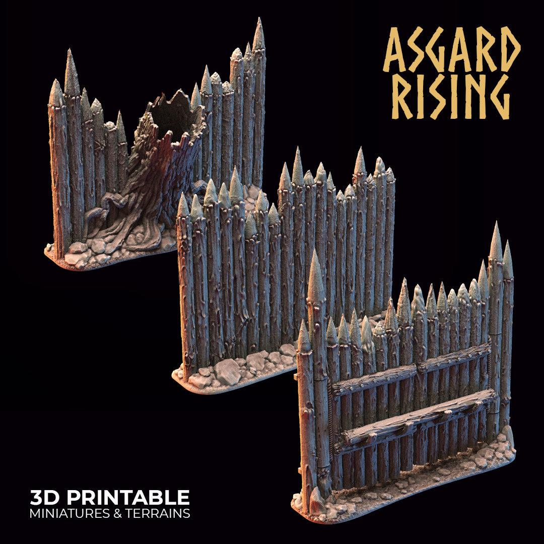 3D Printed Asgard Rising Fortified Village - Palisade Wall Modular Set 28mm - 32mm Ragnarok D&D - 3D Printing Boss 