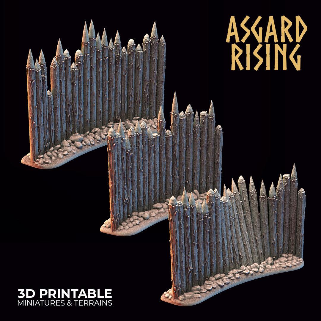 3D Printed Asgard Rising Fortified Village - Palisade Wall Modular Set 28mm - 32mm Ragnarok D&D - 3D Printing Boss 