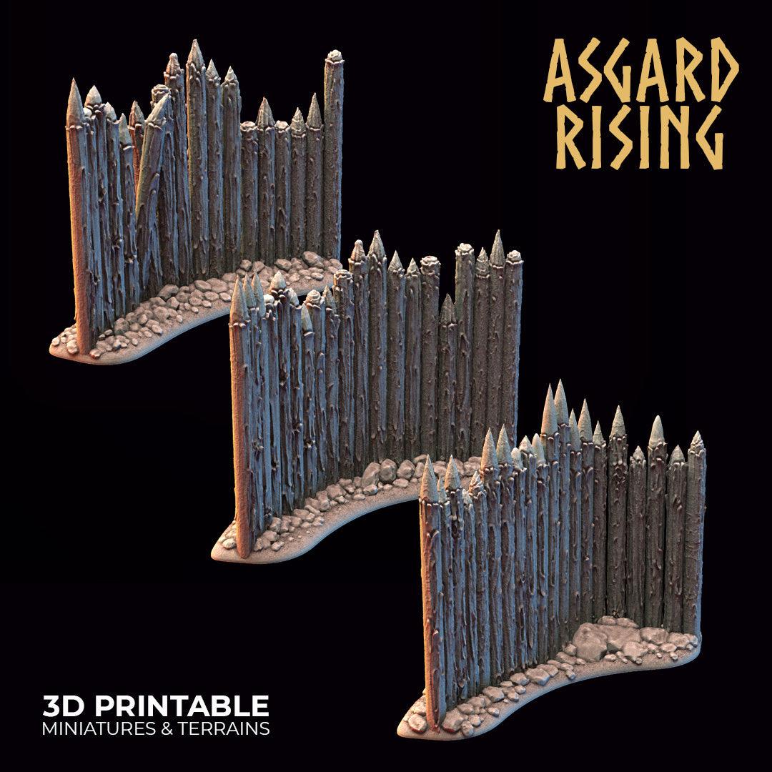 3D Printed Asgard Rising Fortified Village - Palisade Wall Modular Set 28mm - 32mm Ragnarok D&D - 3D Printing Boss 