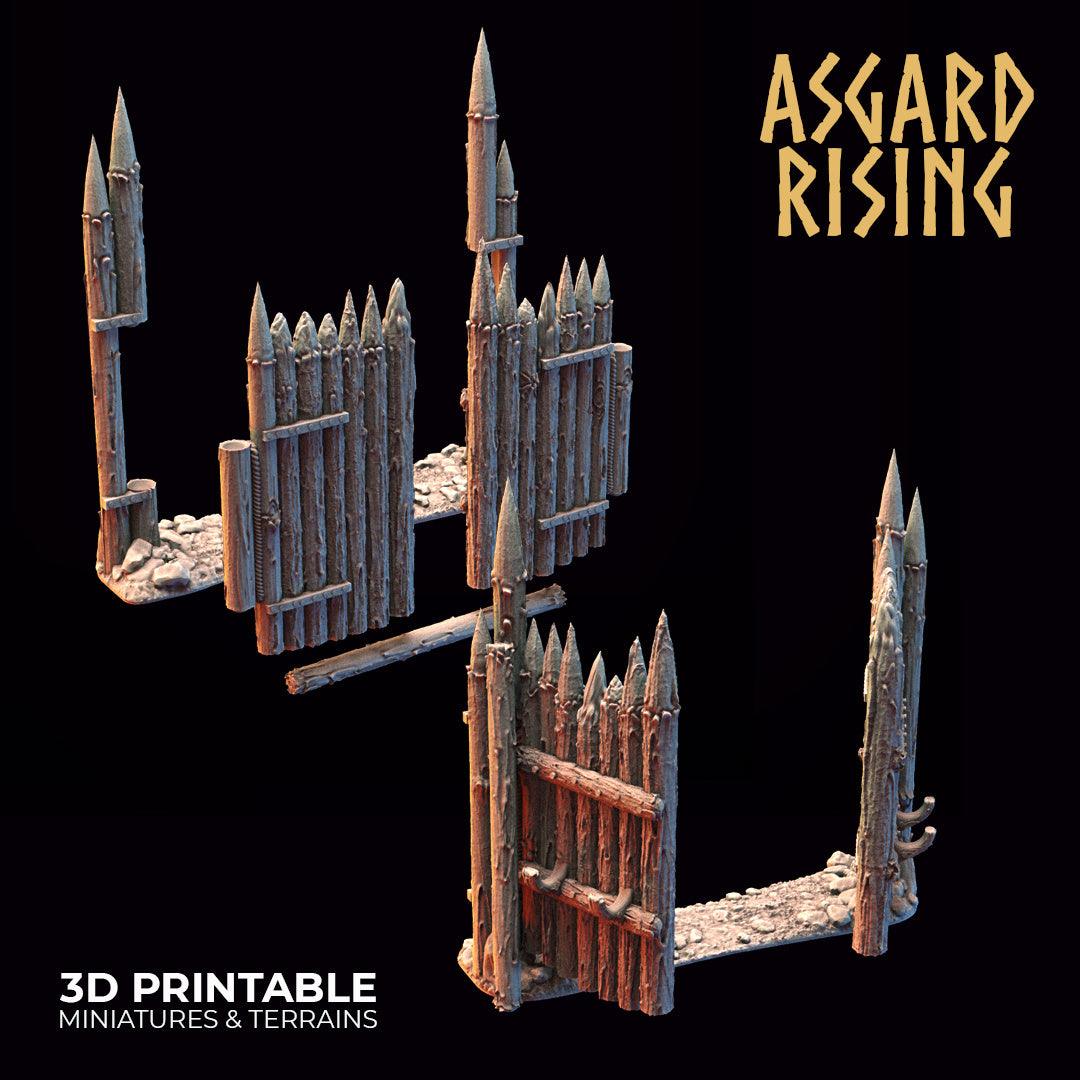 3D Printed Asgard Rising Fortified Village - Palisade Wall Modular Set 28mm - 32mm Ragnarok D&D - 3D Printing Boss 