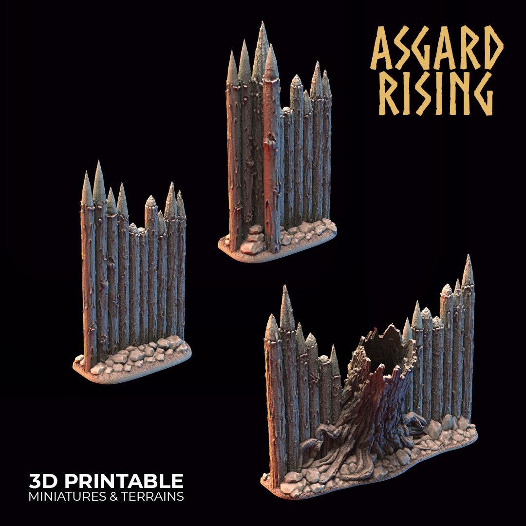 3D Printed Asgard Rising Fortified Village - Palisade Wall Modular Set 28mm - 32mm Ragnarok D&D - 3D Printing Boss 