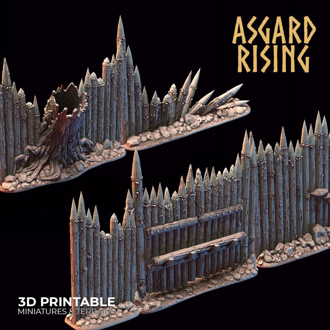 3D Printed Asgard Rising Fortified Village - Palisade Wall Modular Set 28mm - 32mm Ragnarok D&D - 3D Printing Boss 