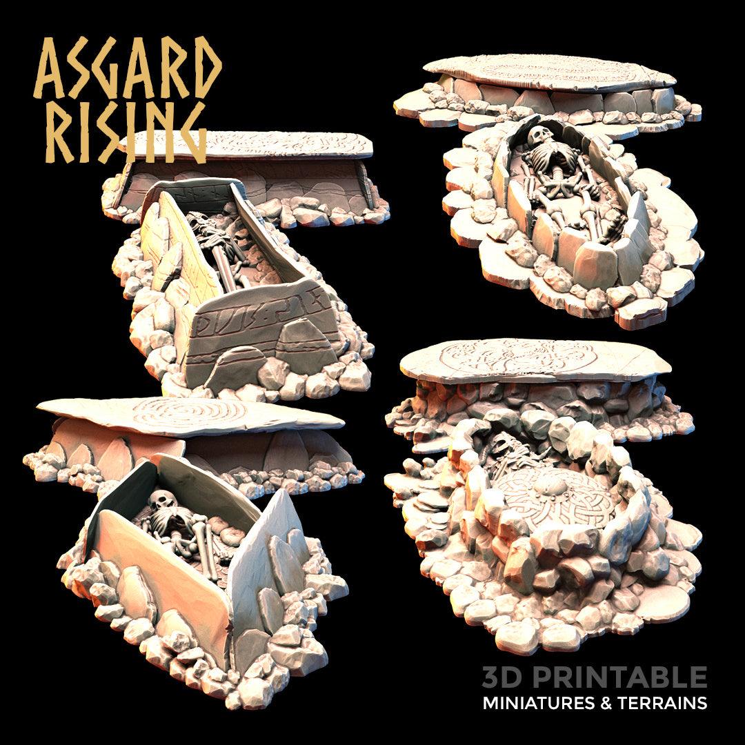 3D Printed Asgard Rising Graves with Movable Tombstones 28mm-32mm Ragnarok D&D - 3D Printing Boss 