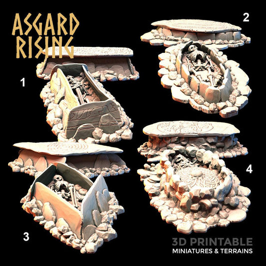 3D Printed Asgard Rising Graves with Movable Tombstones 28mm-32mm Ragnarok D&D - 3D Printing Boss 