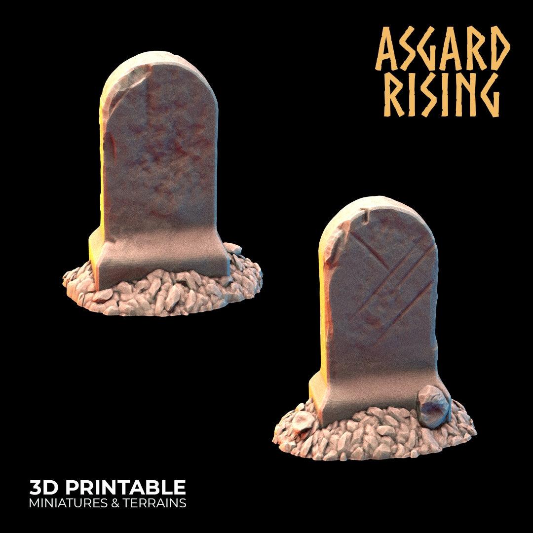 3D Printed Asgard Rising Gravestone and Tombstone Set 28mm-32mm Ragnarok D&D - 3D Printing Boss 