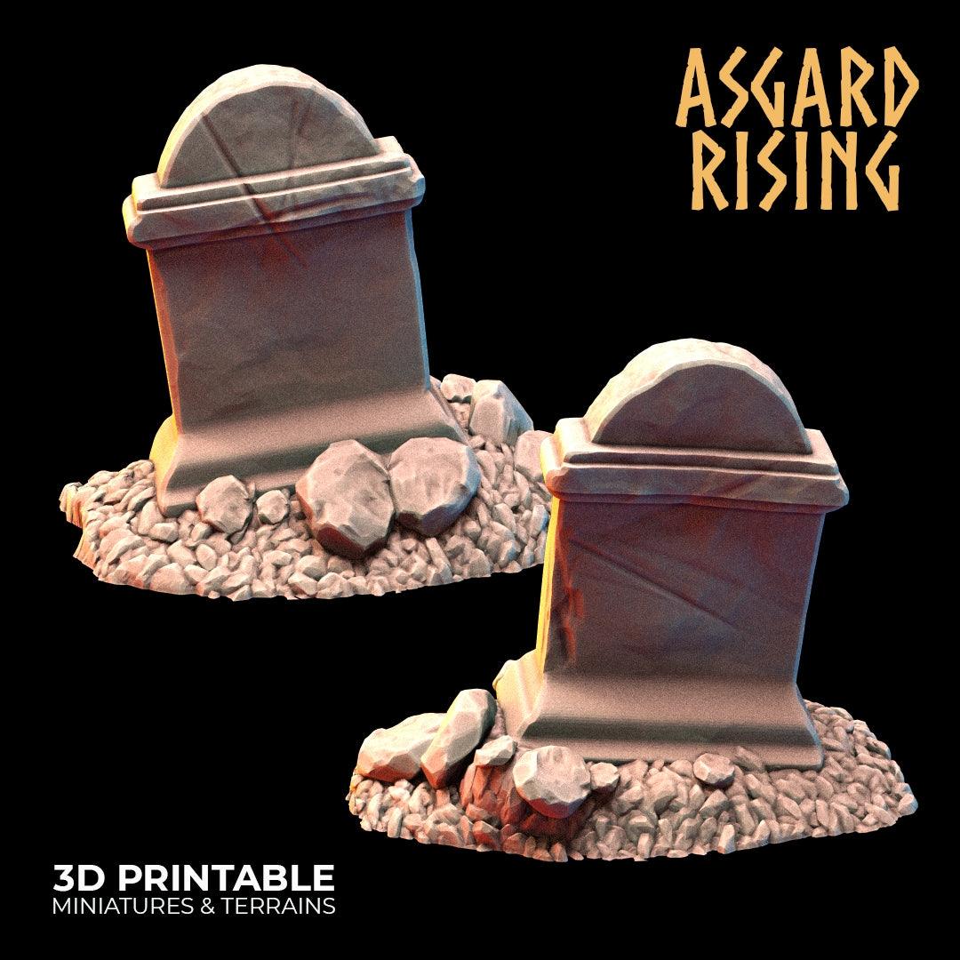 3D Printed Asgard Rising Gravestone and Tombstone Set 28mm-32mm Ragnarok D&D - 3D Printing Boss 
