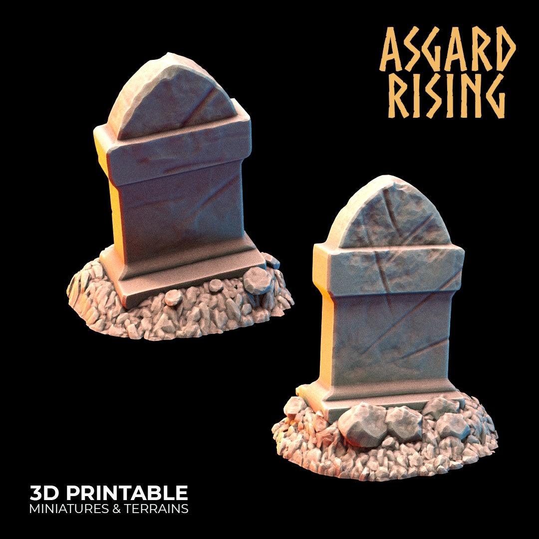 3D Printed Asgard Rising Gravestone and Tombstone Set 28mm-32mm Ragnarok D&D - 3D Printing Boss 