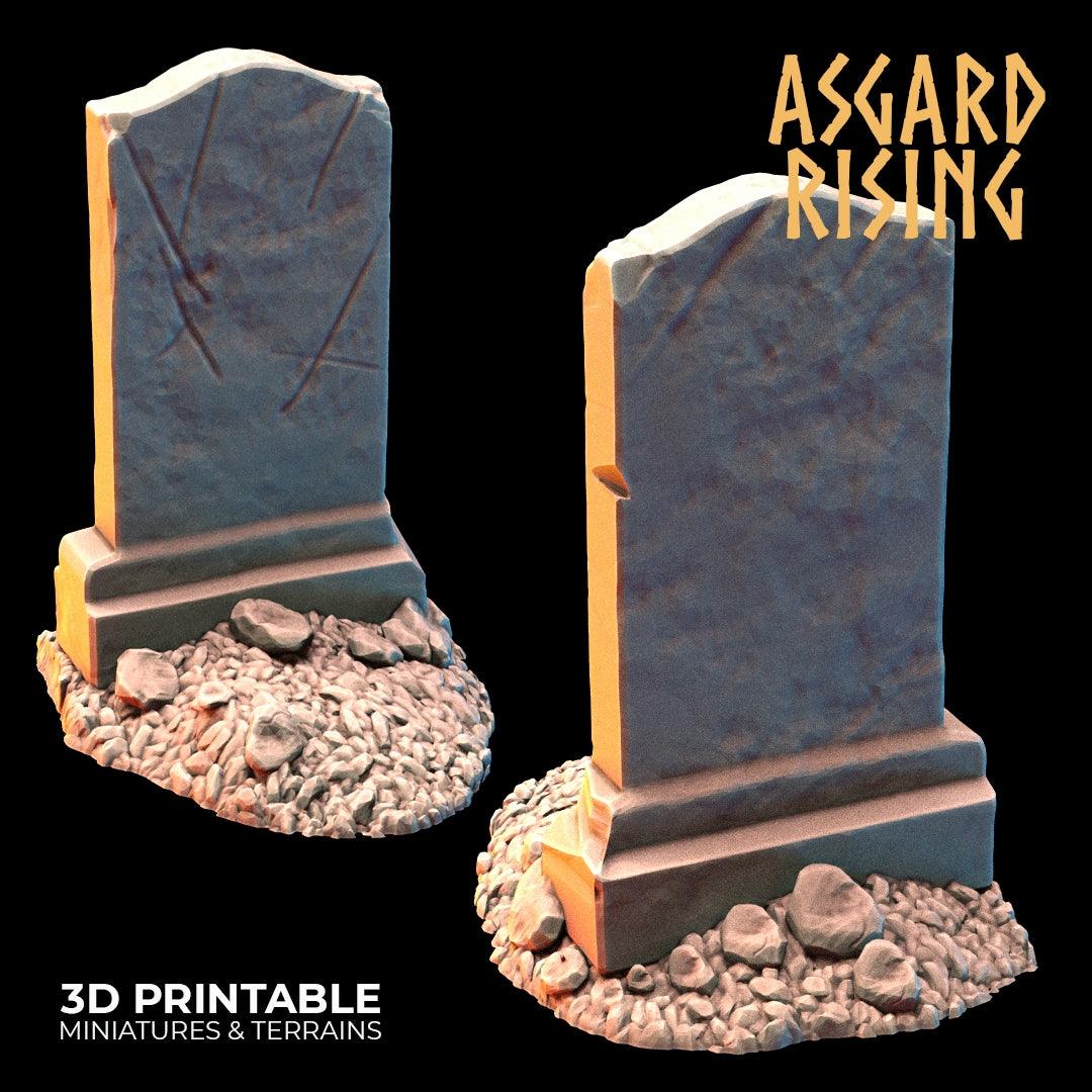 3D Printed Asgard Rising Gravestone and Tombstone Set 28mm-32mm Ragnarok D&D - 3D Printing Boss 