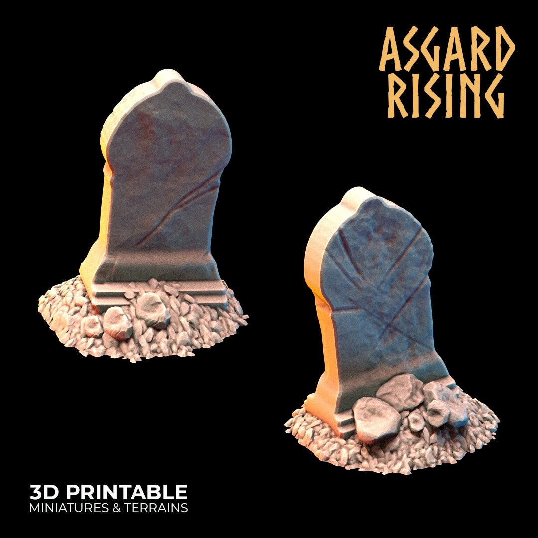 3D Printed Asgard Rising Gravestone and Tombstone Set 28mm-32mm Ragnarok D&D - 3D Printing Boss 