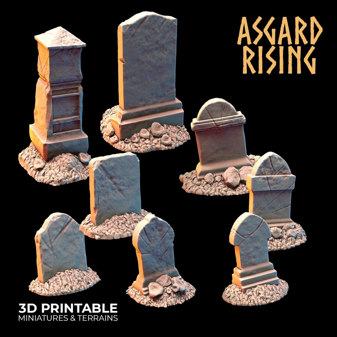 3D Printed Asgard Rising Gravestone and Tombstone Set 28mm-32mm Ragnarok D&D - 3D Printing Boss 