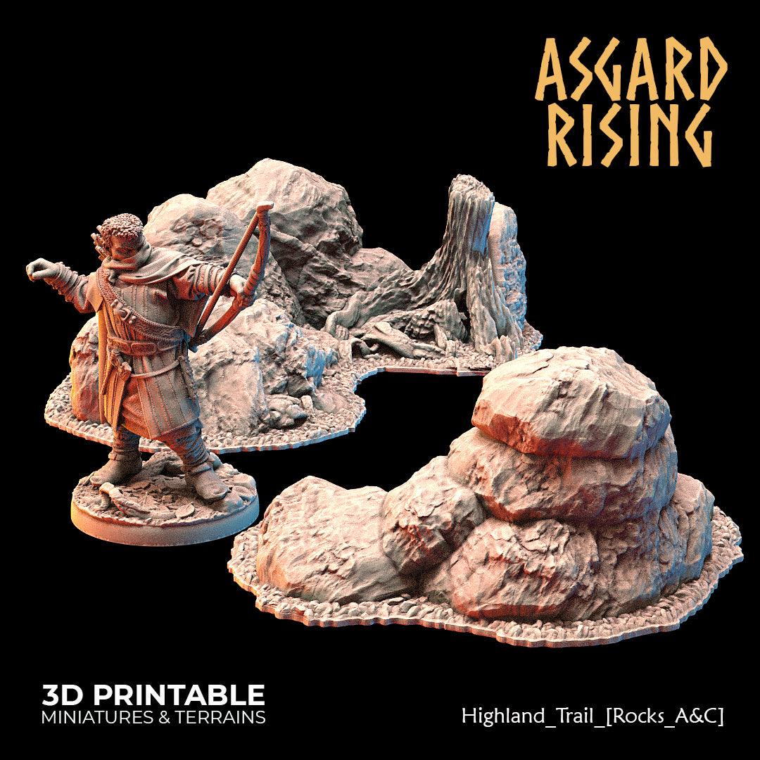 3D Printed Asgard Rising Highland Trail Terrain Set 28 32 mm Wargaming DnD - 3D Printing Boss 