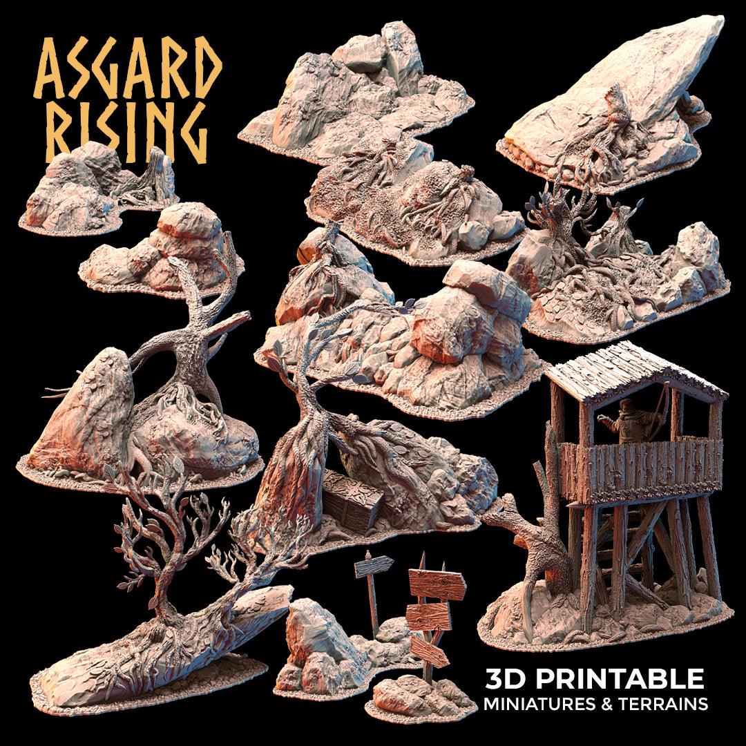 3D Printed Asgard Rising Highland Trail Terrain Set 28 32 mm Wargaming DnD - 3D Printing Boss 
