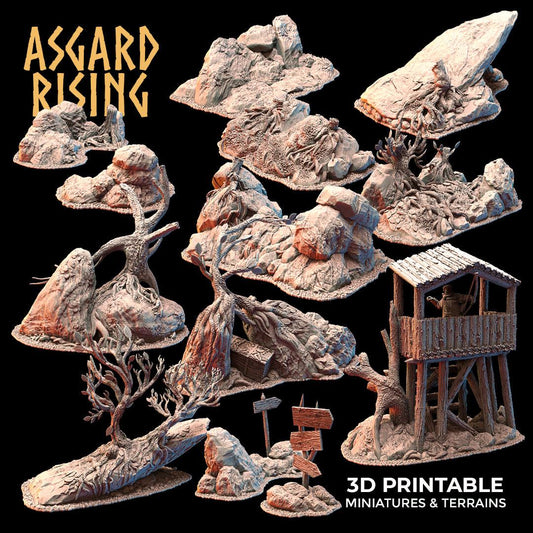 3D Printed Asgard Rising Highland Trail Terrain Set 28 32 mm Wargaming DnD - 3D Printing Boss 