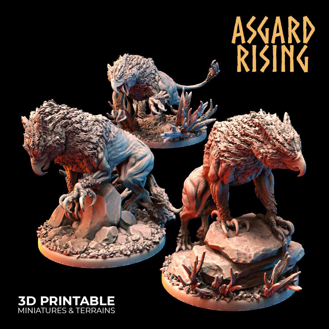 3D Printed Asgard Rising Keythong Wingless Griffin Set - 32mm D&D - 3D Printing Boss 