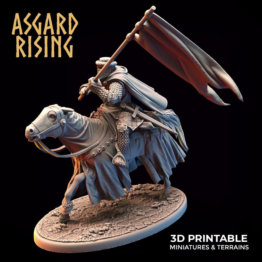 3D Printed Asgard Rising Medieval Heavy Calvary Running Standard Bearer 32mm Ragnarok D&D - 3D Printing Boss 
