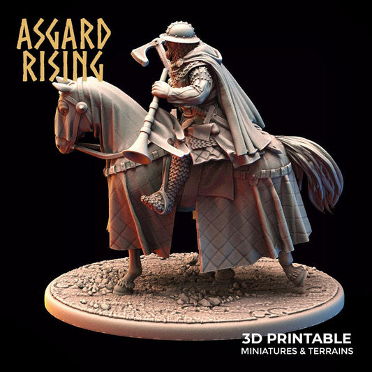 3D Printed Asgard Rising Medieval Heavy Calvary Trumpeter 32mm Ragnarok D&D - 3D Printing Boss 