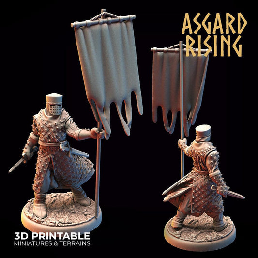 3D Printed Asgard Rising Medieval Knight Standard Bearer 32mm Ragnarok D&D - 3D Printing Boss 