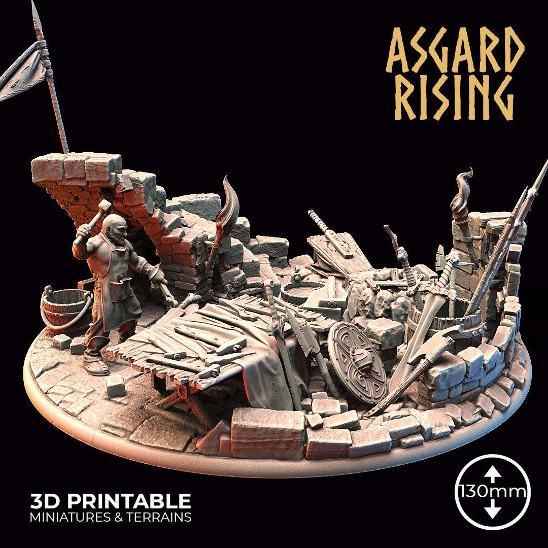 3D Printed Asgard Rising Riddle of Steel Diorama Blacksmith 28mm 32mm Ragnarok D&D - 3D Printing Boss 