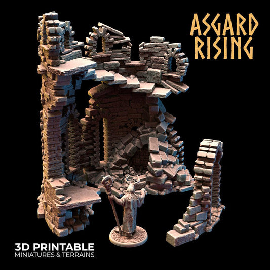 3D Printed Asgard Rising Ruined Tower -  Ragnarok D&D - 3D Printing Boss 