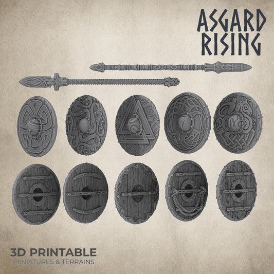 3D Printed Asgard Rising Shield and Spear Weapon Set 2 - 32mm D&D - 3D Printing Boss 