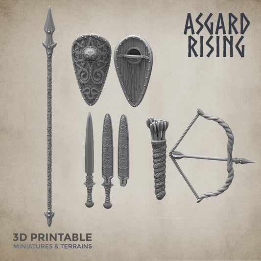 3D Printed Asgard Rising Shield and Sword Weapon Set 5 - 32mm D&D - 3D Printing Boss 