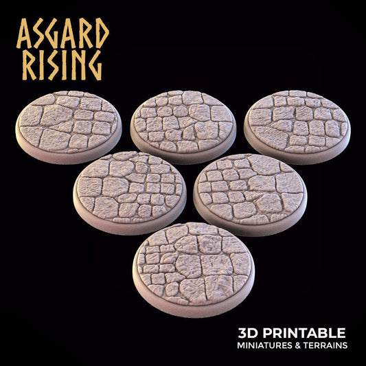 3D Printed Asgard Rising Stone Road Round Base Set 25 28 32 35mm D&D - 3D Printing Boss 