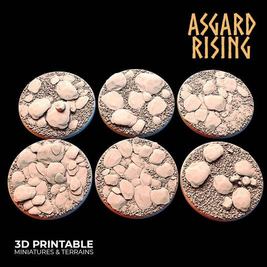 3D Printed Asgard Rising Stone Rock Round Base Set 25 28 32 35mm D&D - 3D Printing Boss 