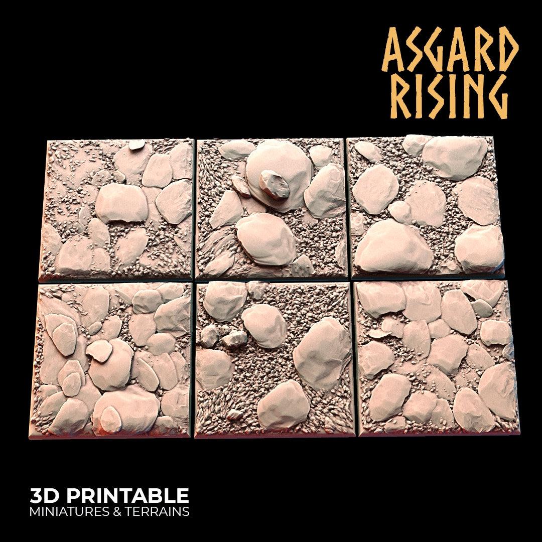 3D Printed Asgard Rising Stone Rock Square Base Set 25 28 32 35mm D&D - 3D Printing Boss 