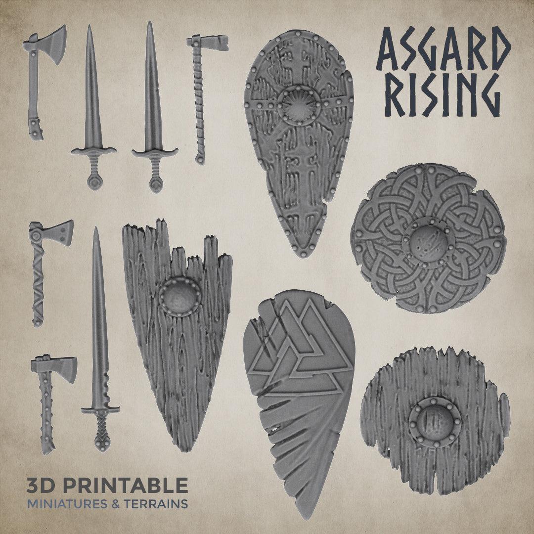 3D Printed Asgard Rising Sword and Shield Weapon Set 6 - 32mm D&D - 3D Printing Boss 