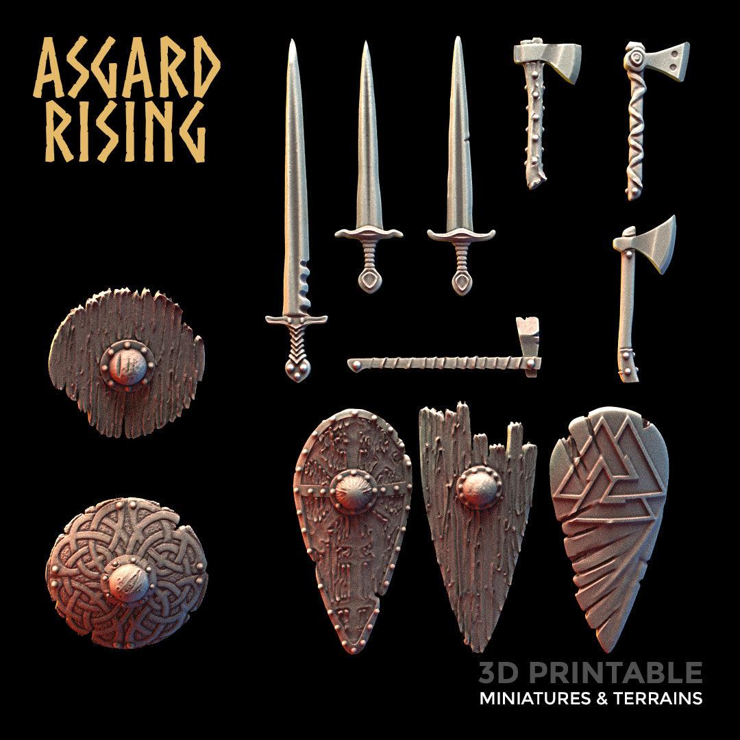 3D Printed Asgard Rising Sword and Shield Weapon Set 6 - 32mm D&D - 3D Printing Boss 