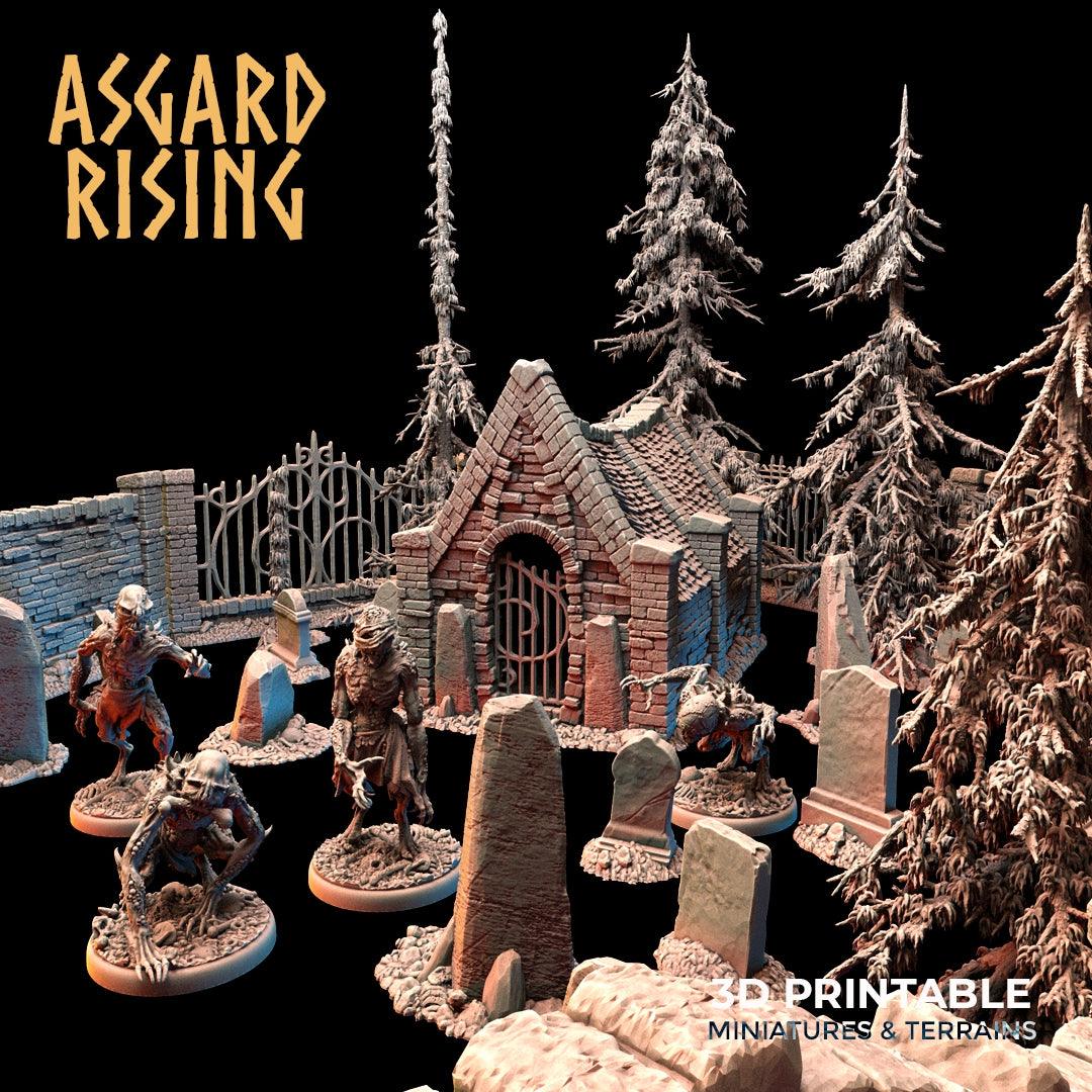 3D Printed Asgard Rising Tombstone and Gravestone Set 28mm-32mm Ragnarok D&D - 3D Printing Boss 