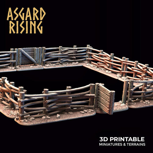 3D Printed Asgard Rising Wattle Fence Set With Gate 28mm - 32mm Ragnarok D&D - 3D Printing Boss 