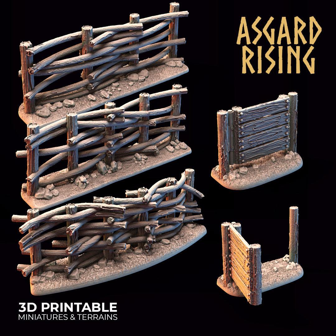 3D Printed Asgard Rising Wattle Fence Set With Gate 28mm - 32mm Ragnarok D&D - 3D Printing Boss 