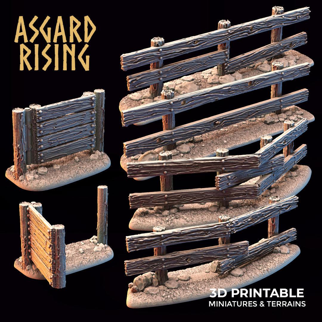 3D Printed Asgard Rising Wooden Fence Set With Gate 28mm - 32mm Ragnarok D&D - 3D Printing Boss 