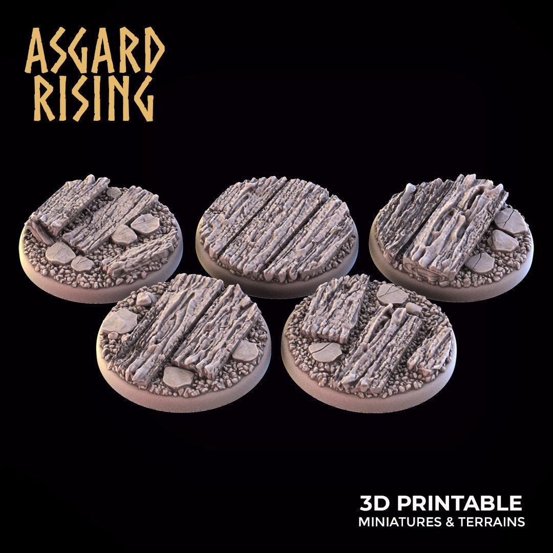 3D Printed Asgard Rising Wooden Ruins Round Base Set 25 28 32 35mm D&D - 3D Printing Boss 
