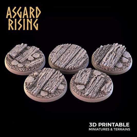3D Printed Asgard Rising Wooden Ruins Round Base Set 25 28 32 35mm D&D - 3D Printing Boss 