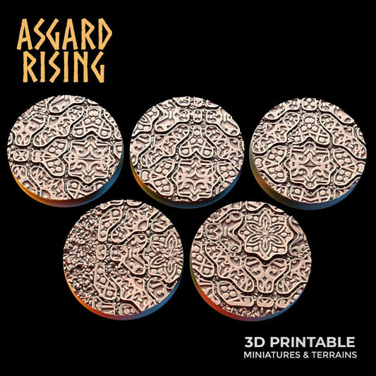 3D Printed Asgard Rising Worn Pavingstone - 5 x 25 28 32 35 mm Round Base Set B Wargaming DnD - 3D Printing Boss 