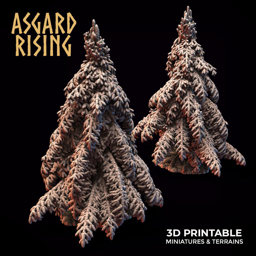 3D Printed Asgard Rising Young Conifers Spruce Forest Tree Set 32mm D&D - 3D Printing Boss 
