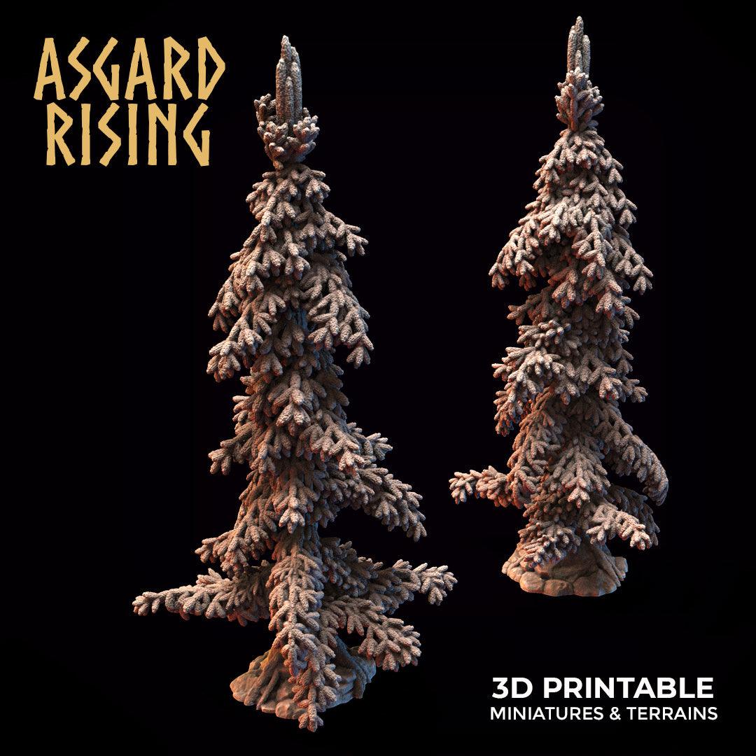 3D Printed Asgard Rising Young Conifers Spruce Forest Tree Set 32mm D&D - 3D Printing Boss 
