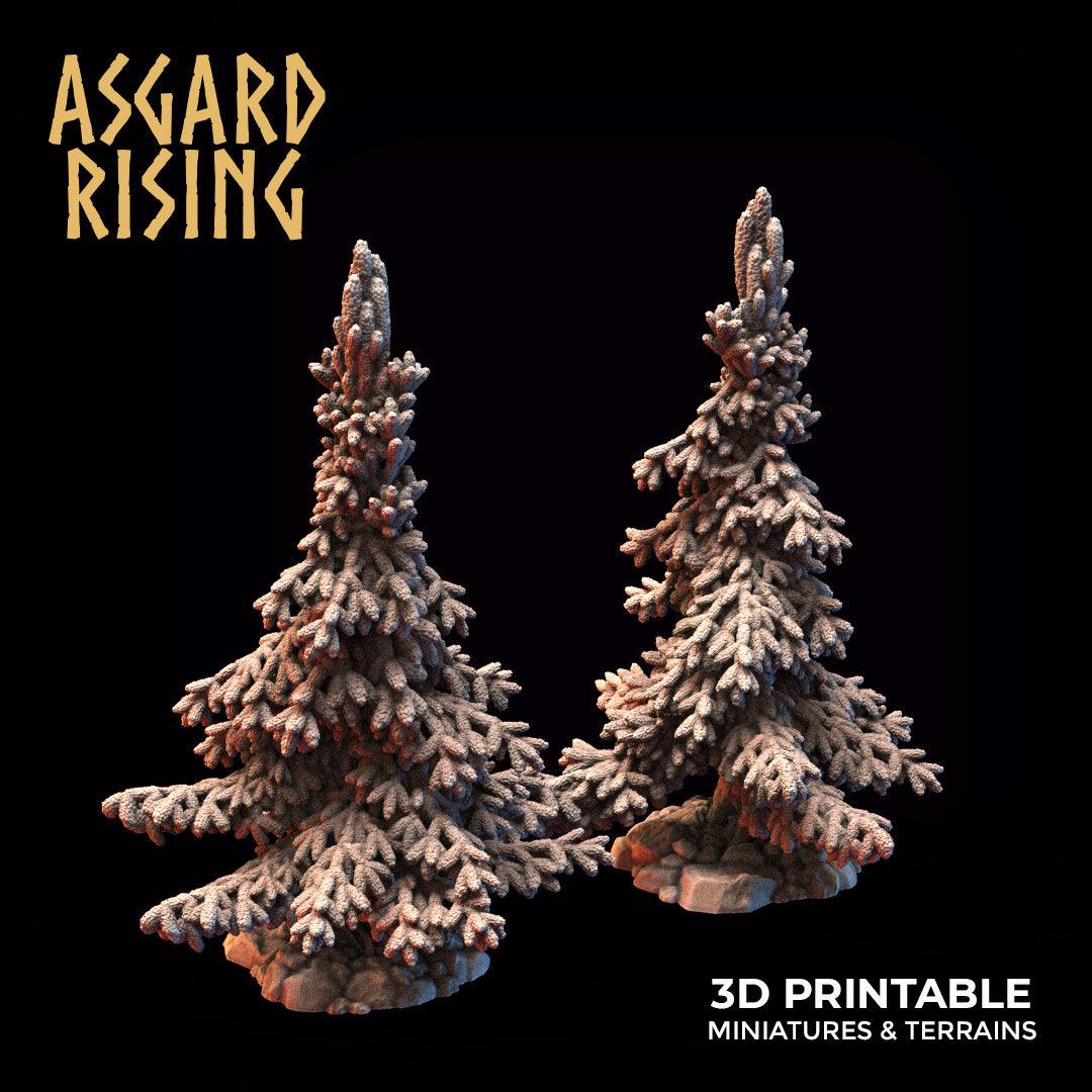 3D Printed Asgard Rising Young Conifers Spruce Forest Tree Set 32mm D&D - 3D Printing Boss 
