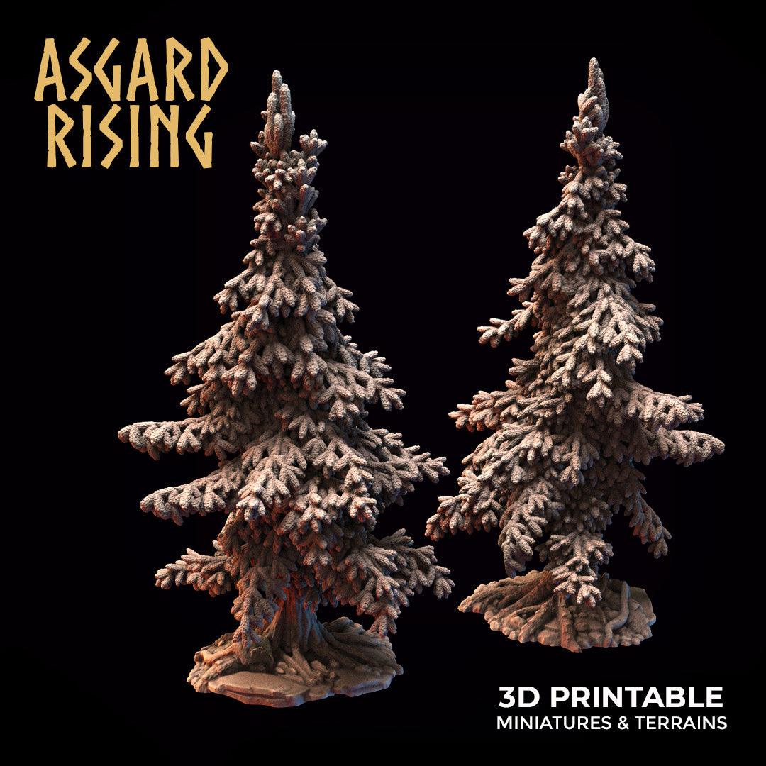 3D Printed Asgard Rising Young Conifers Spruce Forest Tree Set 32mm D&D - 3D Printing Boss 