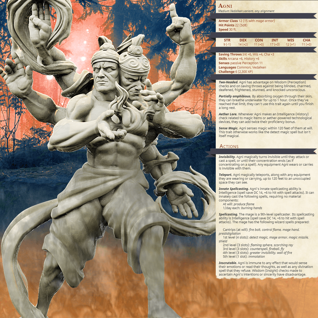 3D Printed Bestiary Vol. 4 Nafarrate - Agni Vedalken 32mm Ragnarok D&D - 3D Printing Boss 