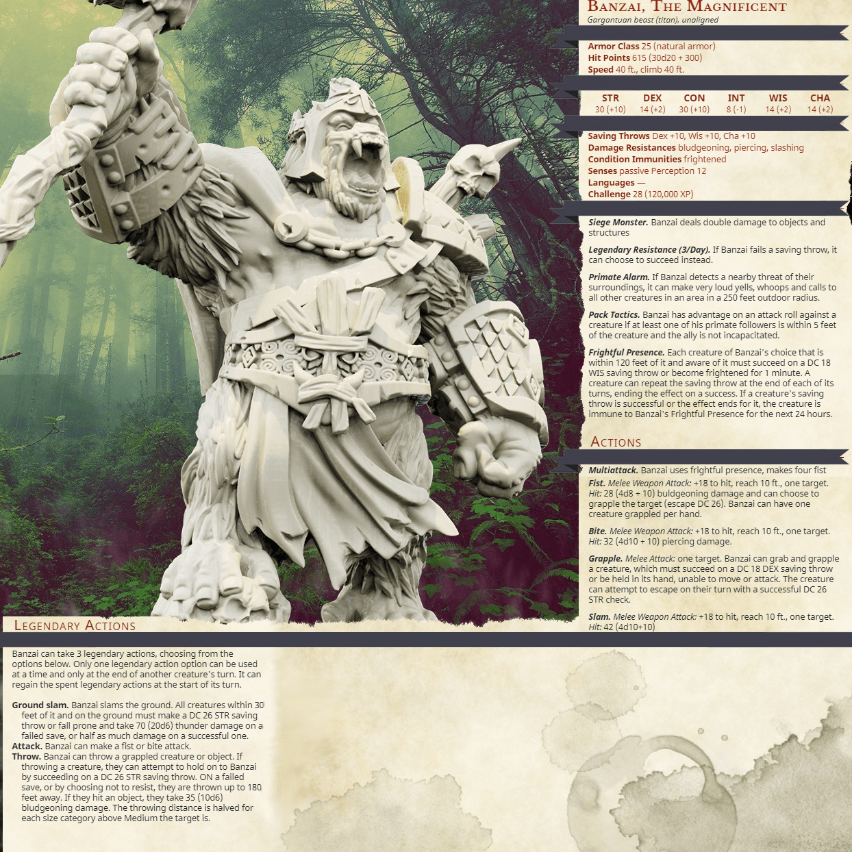 3D Printed Bestiary Vol. 4 Nafarrate - Banzai Gorilla King 32mm Ragnarok D&D - 3D Printing Boss 