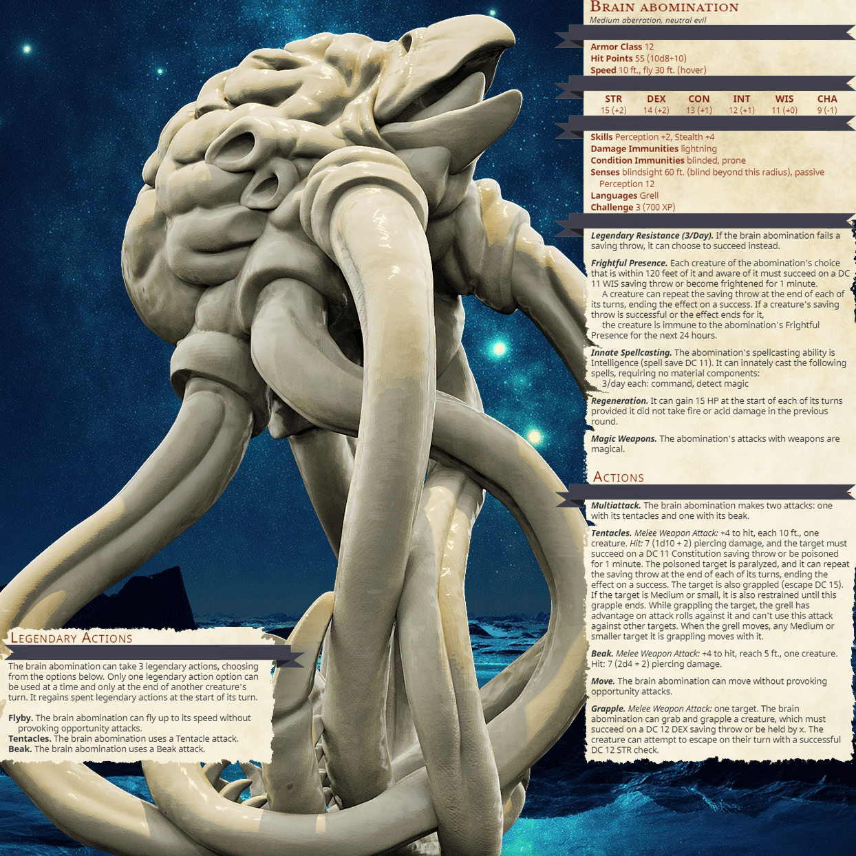 3D Printed Bestiary Vol. 4 Nafarrate - Brain Abomination 32mm Ragnarok D&D - 3D Printing Boss 