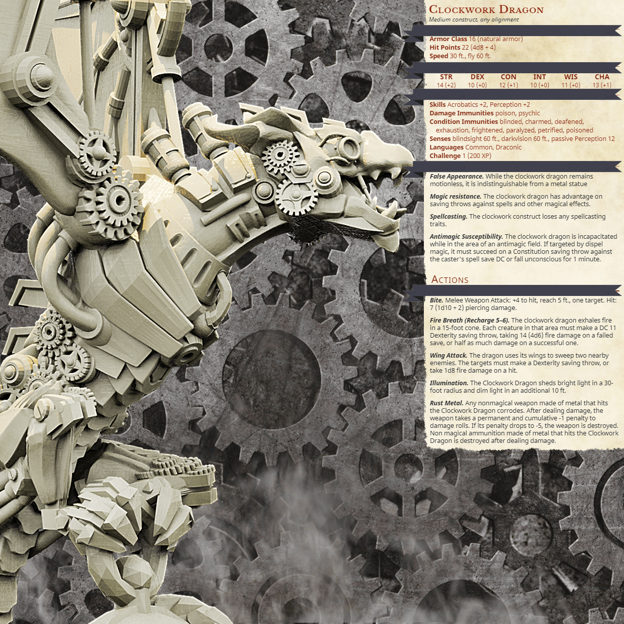 3D Printed Bestiary Vol. 4 Nafarrate - Clockwork Dragon 32mm Ragnarok D&D - 3D Printing Boss 