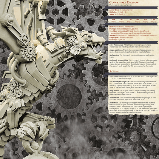 3D Printed Bestiary Vol. 4 Nafarrate - Clockwork Dragon 32mm Ragnarok D&D - 3D Printing Boss 