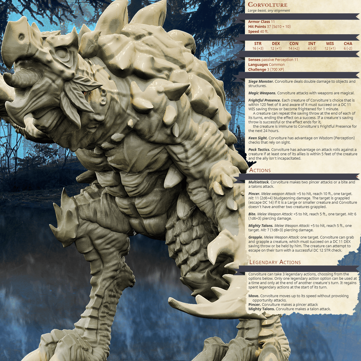 3D Printed Bestiary Vol. 4 Nafarrate - Corvolture Beast 32mm Ragnarok D&D - 3D Printing Boss 