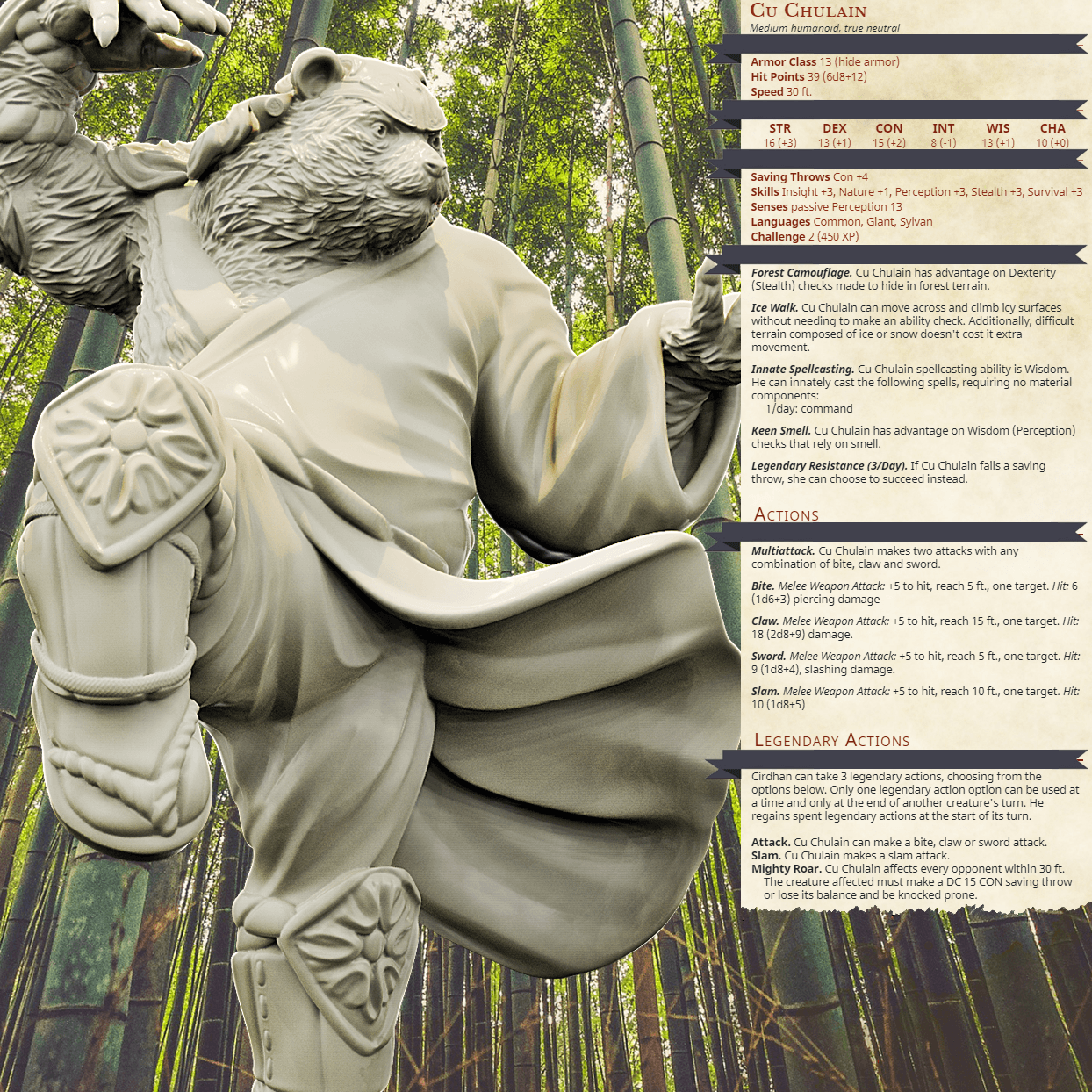 3D Printed Bestiary Vol. 4 Nafarrate - Cu Chulan Bear Monk 32mm Ragnarok D&D - 3D Printing Boss 