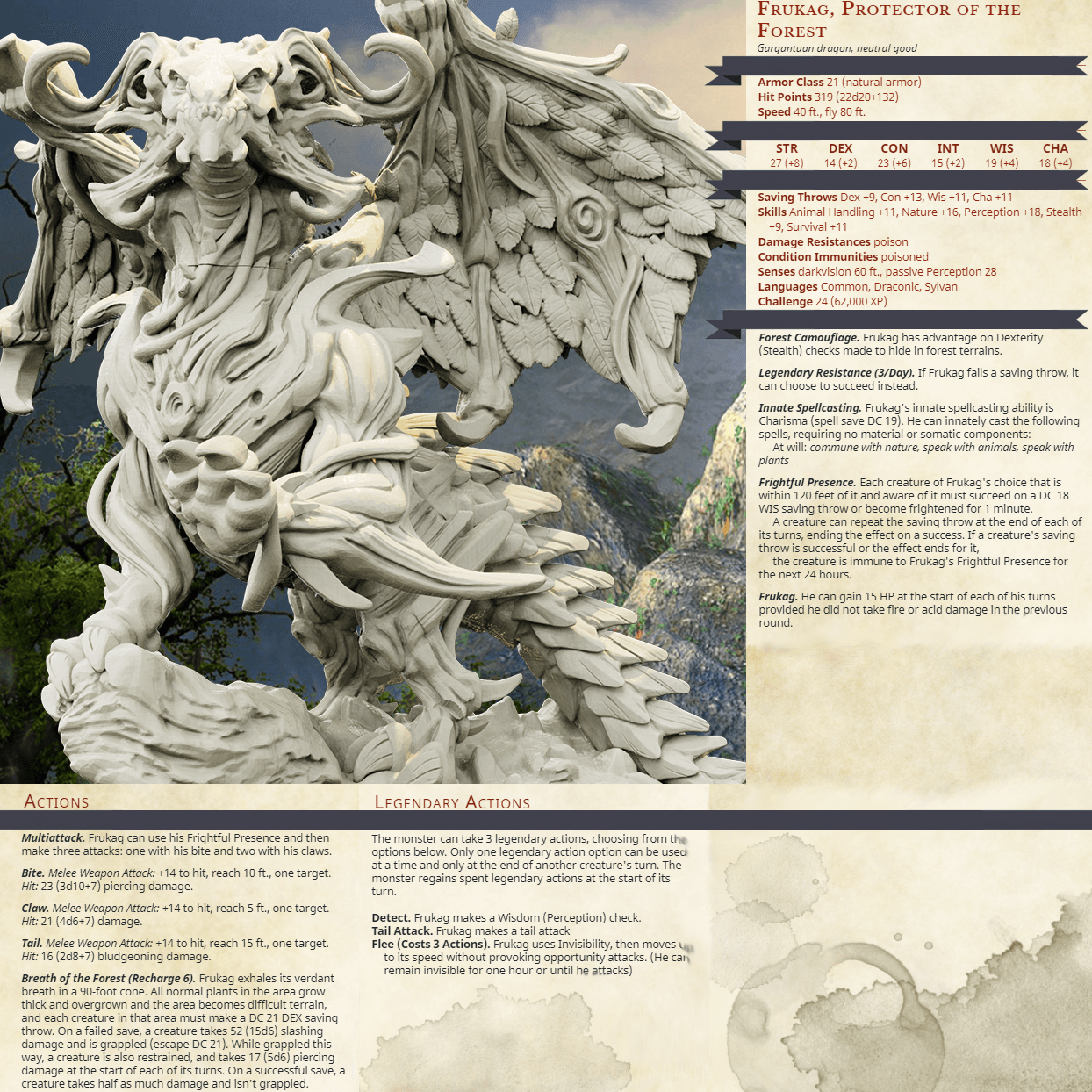 3D Printed Bestiary Vol. 4 Nafarrate - Frukag Forrest Dragon 32mm Ragnarok D&D - 3D Printing Boss 