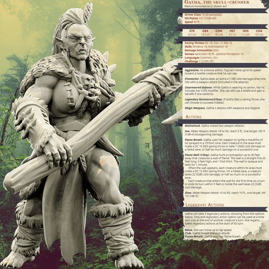 3D Printed Bestiary Vol. 4 Nafarrate - Gatha Female Orc 32mm Ragnarok D&D - 3D Printing Boss 